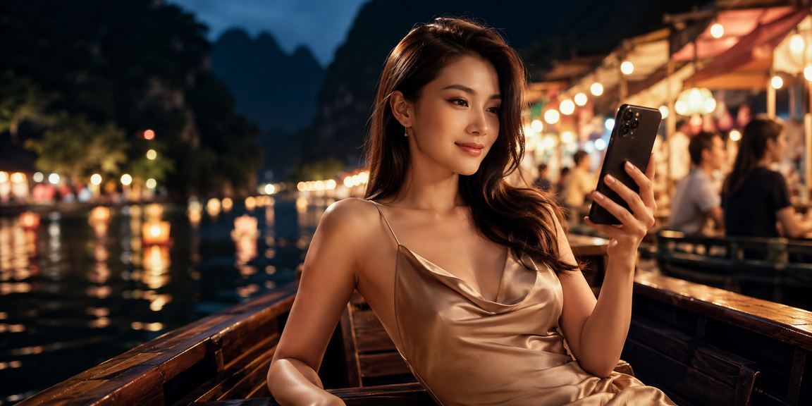 Cảnh chợ đêm Ninh Bình, người dùng kiểm tra thưởng hoàn tiền trên ứng dụng điện thoại